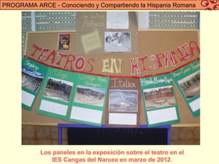 PROGRAMA ARCE - Conociendo y Compartiendo la Hispania Romana




           Los paneles en la exposición sobre el teatro en el
              IES Cangas del Narcea en marzo de 2012.
 