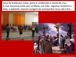 Então Jesus pegou o pão, pronunciou a benção de ação de  graças e o entregou a seus discípulos e disse: - Tomem  e comam...  Isto é o meu corpo que é dado por vocês.Jesus que já tinha apresentado-se como o pão da vida, nessa ceia transforma o pão em um sinal permanente de sua presença entre os homens.A seguir toma o cálice com vinho e diz algo parecido com as palavras que Moisés tinha usado ao celebrar com sangue, que é Aliança de Deus com o povo.(Lc 22,20) - Este  cálice é a nova aliança em meu sangue que  é derrubado em favor de vós. Fazei isso em memória de mim.http://cateclicar.blogspot.com