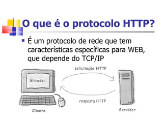 O que é o protocolo HTTP? É um protocolo de rede que tem características específicas para WEB, que depende do TCP/IP 