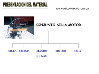 PRESENTACION DEL MATERIAL WWW.MECOPARAMOTOR.COM CONJUNTO SILLA MOTOR SILLA CHASIS MANDO DE GAS MOTOR PALA 