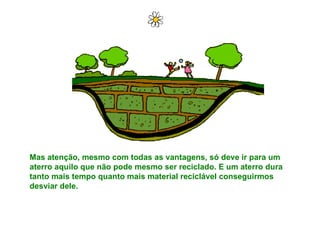 Mas atenção, mesmo com todas as vantagens, só deve ir para um aterro aquilo que não pode mesmo ser reciclado. E um aterro dura tanto mais tempo quanto mais material reciclável conseguirmos desviar dele. 