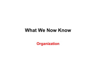 What We Now Know

    Organization
 