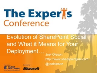 Evolution of SharePoint Socialand What it Means for Your Deployment… Joel Oleson http://www.sharepointjoel.com @joeloleson 