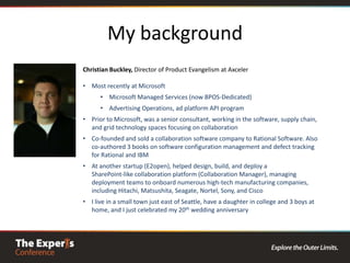 Christian Buckley, Director of Product Evangelism at AxcelerMost recently at Microsoft