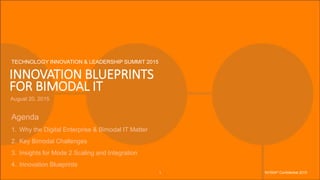 INNOVATION BLUEPRINTS
FOR BIMODAL IT
TECHNOLOGY INNOVATION & LEADERSHIP SUMMIT 2015
August 20, 2015
Agenda
1. Why the Digital Enterprise & Bimodal IT Matter
2. Key Bimodal Challenges
3. Insights for Mode 2 Scaling and Integration
4. Innovation Blueprints
NVISIA® Confidential 20151
 