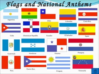 Flags and National Anthems Argentina Bolivia Chile Colombia Costa Rica Cuba Dominican Republic Ecuador El Salvador Spain Guatemala Honduras Panama Paraguay Peru Puerto Rico Uruguay Venezuela 