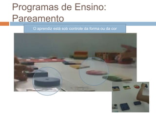 Programas de Ensino:
Pareamento
O aprendiz está sob controle da forma ou da cor
 