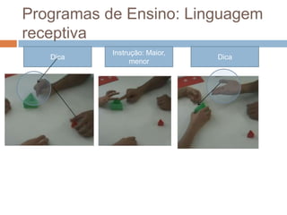 Programas de Ensino: Linguagem
receptiva
Dica
Instrução: Maior,
menor
Dica
 