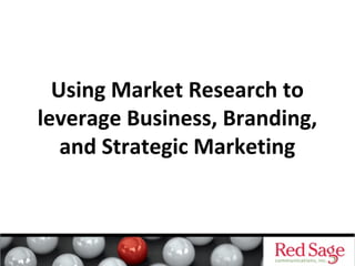Using Market Research to 
leverage Business, Branding, 
and Strategic Marketing 
 
