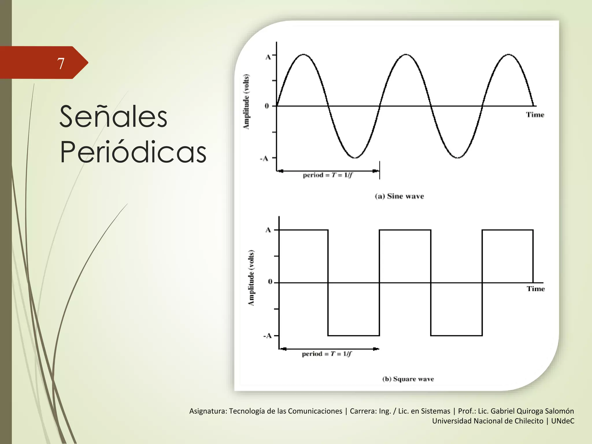 Frecuencia, Espectro y Ancho
de banda
Pedemos analizar las señales desde:
 Dominio del Tiempo.
 Dominio de la Frecuencia.
7
 