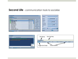 Second Life - communication tools to socialize
 