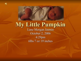 My Little Pumpkin Lane Morgan Jasmin October 2, 2006 4:29pm 6lbs 7 oz 19 inches 