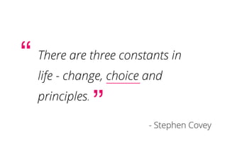 There are three constants in
life - change, choice and
principles.
- Stephen Covey
!
“
“
 