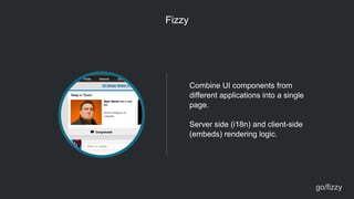 Fizzy
Combine UI components from
different applications into a single
page.
!
Server side (i18n) and client-side
(embeds) rendering logic.
go/fizzy
 