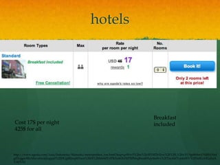 hotels




                                                                                   Breakfast
Cost 17$ per night                                                                 included
425$ for all



http://www.agoda.com/Asia/Indonesia/Manado/metropolitan_inn.html?asq=qzWsv5%2bu%2fcRYXP2vErw%2f%2fL%2fwYU9g68r8mVN4BANtrJ
gZ3xggwRbcMavubwaj2ugqu0%2fDGgJRJmqM3xcn%2bH%2bhSsMTyfPK5z4ti3cIXF5lPhhqBusd0Xqv6ss9vx%2fTmAkfTvjntaWV%2fNeJGzt3GoJxjA
%3d%3d
 
