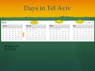 Days in Tel Aviv




20 January to
30 of April
 