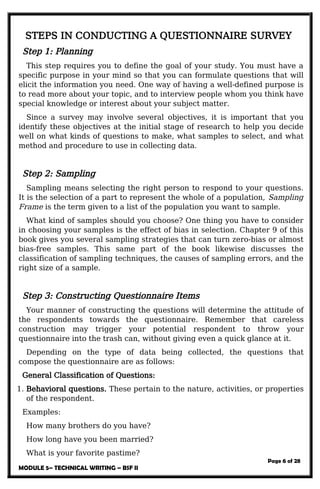 Questionnaire Sample Writing Technical Writing - GE E1 4 FOR BSED SECOND YEAR | DOCX