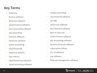 60 Preferred
Provider
Business
Solutions
Key Terms
• cloud erp
• finance software
• cloud erp software
• cloud financial software
• saas accounting software
• erp accounting
• financial software
• cloud erp solutions
• online accounting
• cloud financials
• cloud erp systems
• saas metrics
• cloud-based erp solutions
• cloud accounting software
• simply accounting
• saas financial software
• asc 606
• online erp software
• best financial software
• best-in-class erp
• online finance software
• erp accounting software
• business financial software
• subscription billing
• ifrs 15 software
• erp software
• financial management software
 