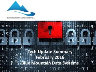 Tech Update Summary
February 2016
Blue Mountain Data Systems
 