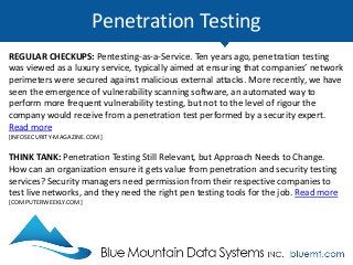 Penetration Testing
HOW: A White Hat Hacker Breaks Into a Business. A pen tester talks through how to
break into a company...