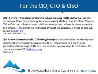 For the CIO, CTO & CISO
CTO: A CTO’s IT Spending Strategy for a Fast-Growing Platform Startup. What is
the optimal IT spending strategy for a fast-growing startup? If you’re Brian Morgan,
CTO at Catalant, a Boston-based platform startup that delivers business expertise
on demand, IT investments are dictated by what the company is trying to achieve,
period. Read more
[SEARCHCIO.TECHTARGET.COM]
CIO: A New Generation of CIO Thinking Emerges. As both business leadership and
investment in technology grows outside the IT department in a era of large
generational technology shifts, CIOs are considering new ways to think about the
nature and role of IT. Find out more
[ZDNET.COM]
 