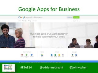 #FSAE14 @adriennebryant @johnyschen
Google Apps for Business
 