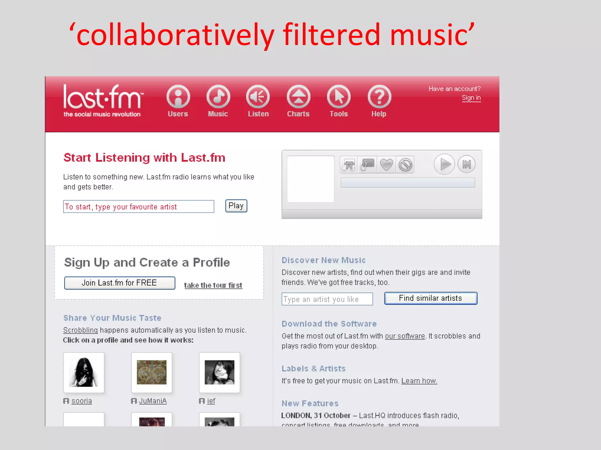 ‘ collaboratively filtered music’ 