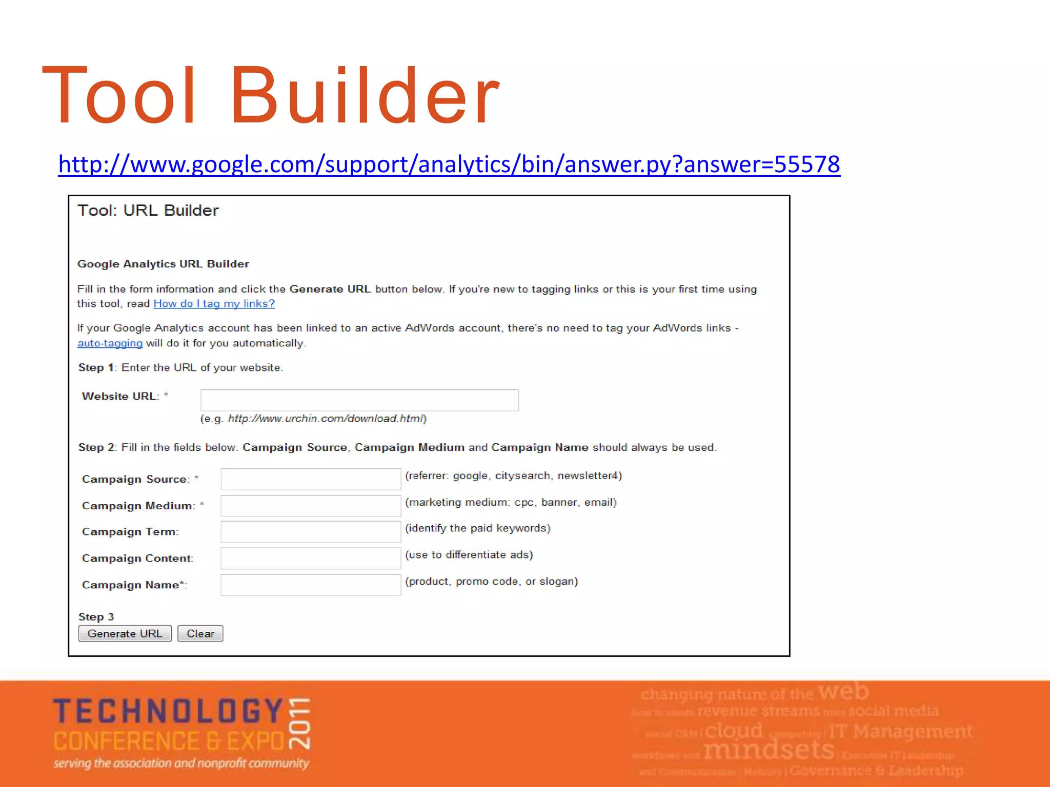 Tool Builder
http://www.google.com/support/analytics/bin/answer.py?answer=55578
 