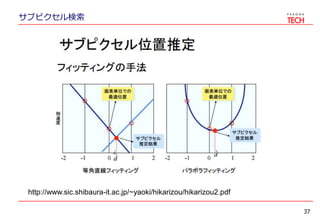サブピクセル検索
37
http://www.sic.shibaura-it.ac.jp/~yaoki/hikarizou/hikarizou2.pdf
 