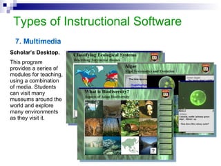 Types of Instructional Software Example Head Master Specifically designed for teachers. HeadMaster can handle grading, reporting, and scheduling. From administration to accounting to registrar duties, HeadMaster's flexible, customizable interface provides a complete solution for your school's office. 