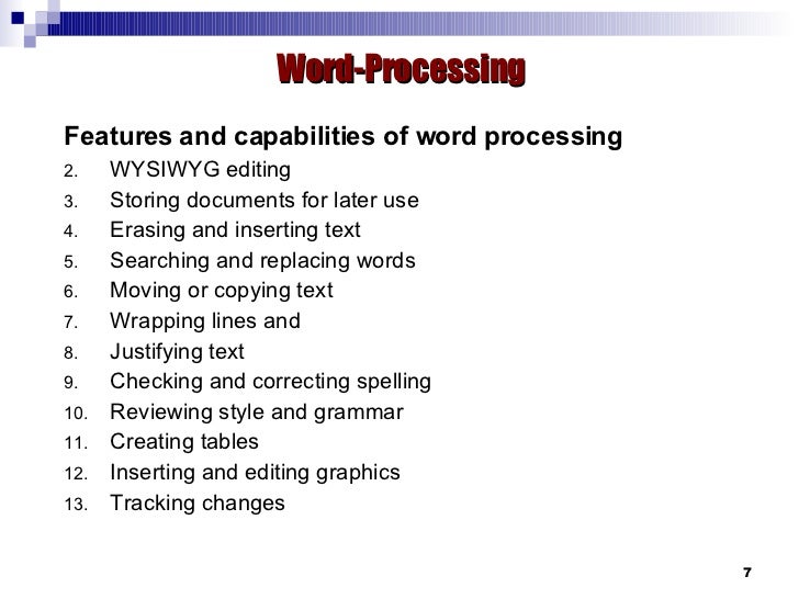 Applications word processing spreadsheet database