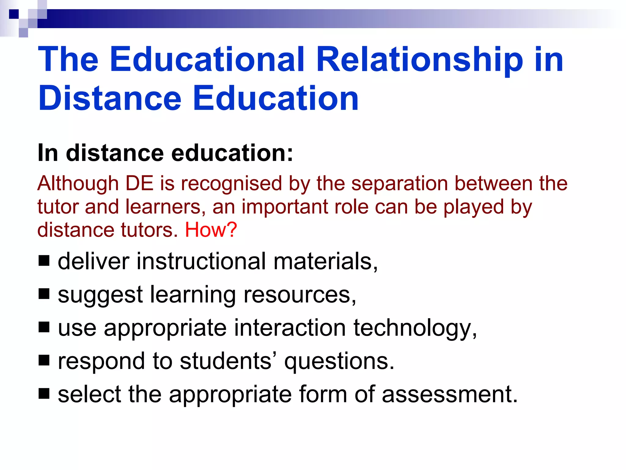 Key Issues in Distance Education | PPT