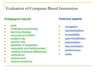 Evaluation of Computer-Based Instruction | PPT