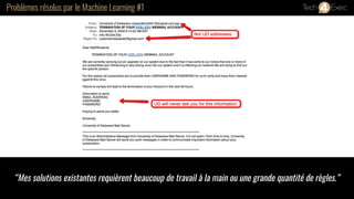 Problèmes résolus par le Machine Learning #1
“Mes solutions existantes requièrent beaucoup de travail à la main ou une grande quantité de règles.”
 