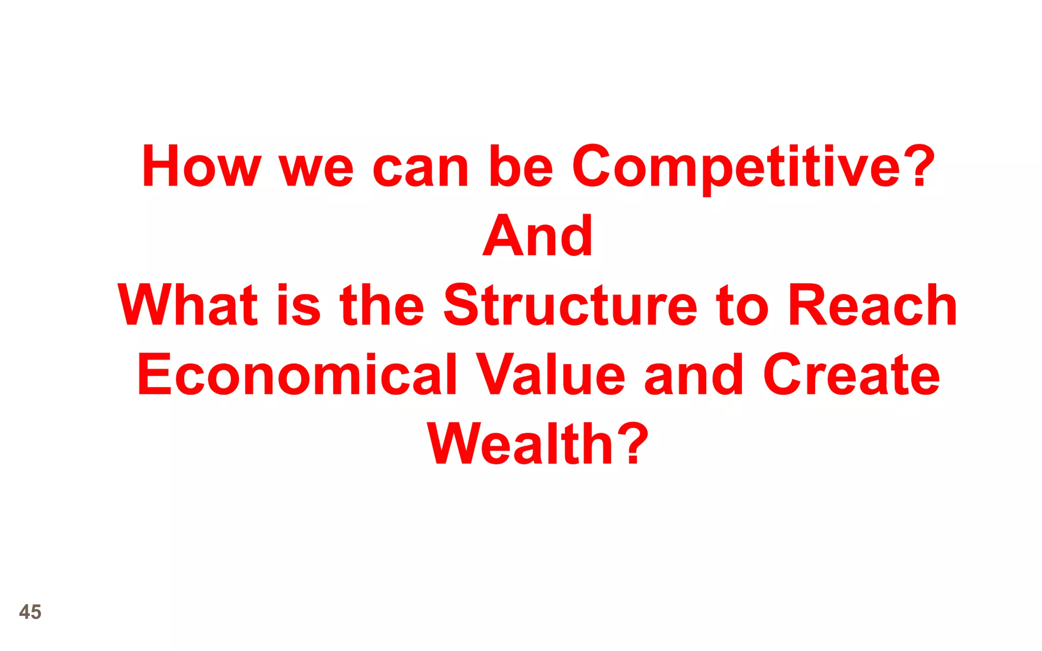How we can be Competitive?
                  And
     What is the Structure to Reach
     Economical Value and Create
                Wealth?

45
 