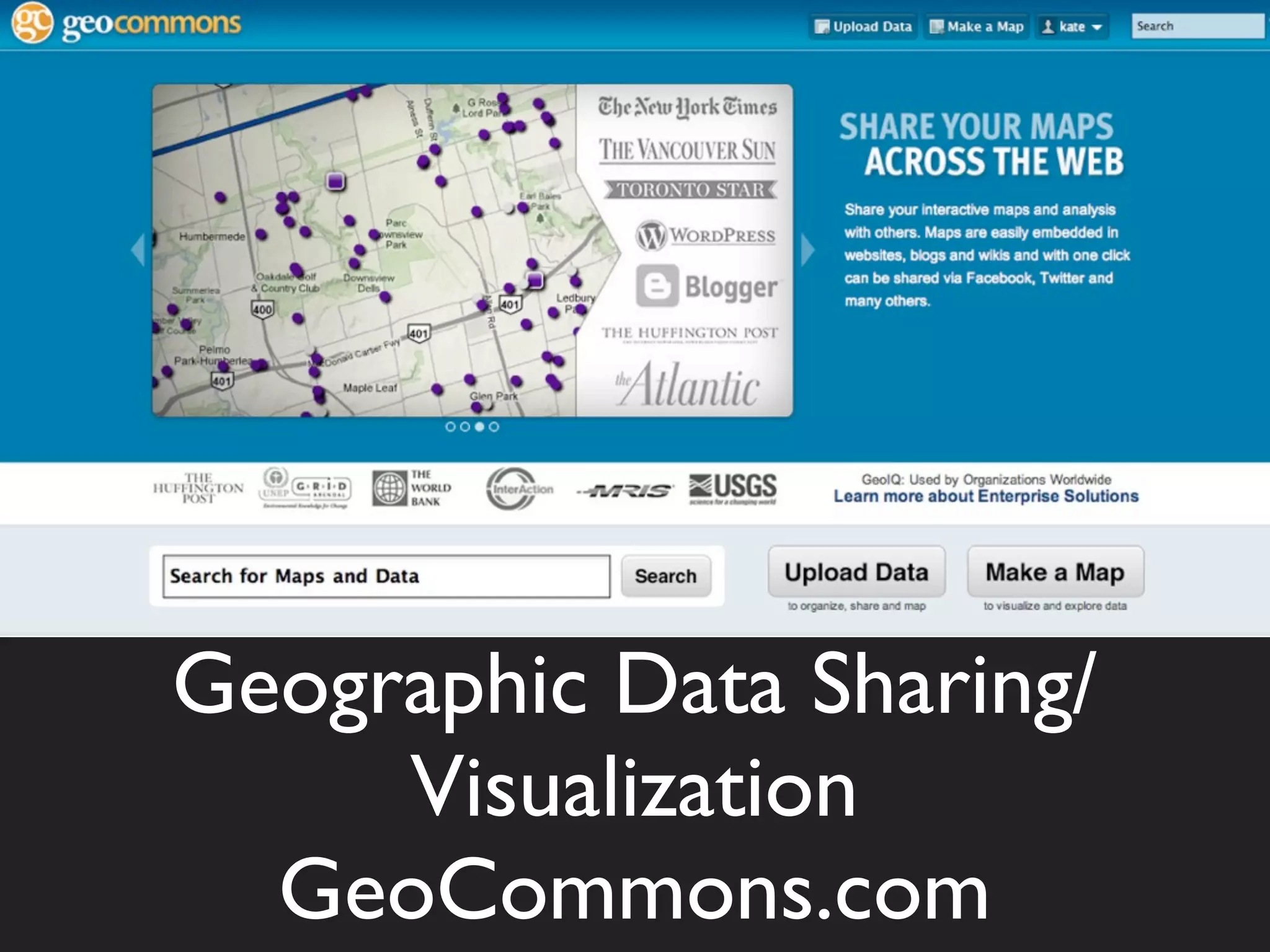Geographic Data Sharing/
Visualization
GeoCommons.com