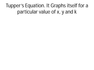 Tupper’s Equation. It Graphs itself for a
particular value of x, y and k
 