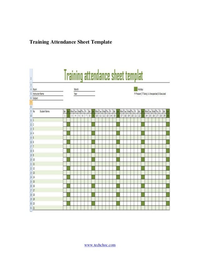 training attendance sheet template