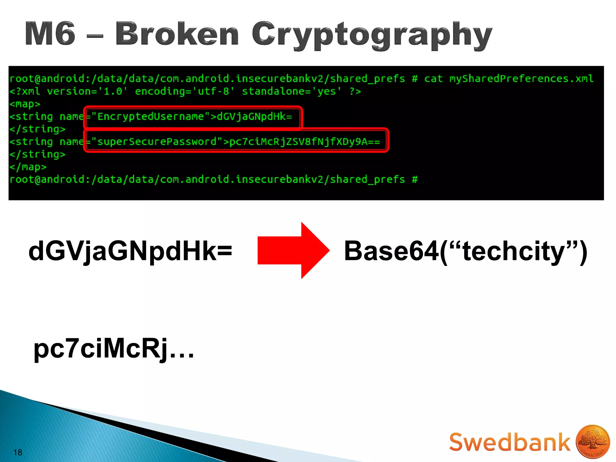 18
dGVjaGNpdHk= Base64(“techcity”)
pc7ciMcRj…
 