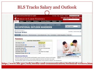BLS Tracks Salary and Outlook
http://www.bls.gov/ooh/media-and-communication/technical-writers.htm
 