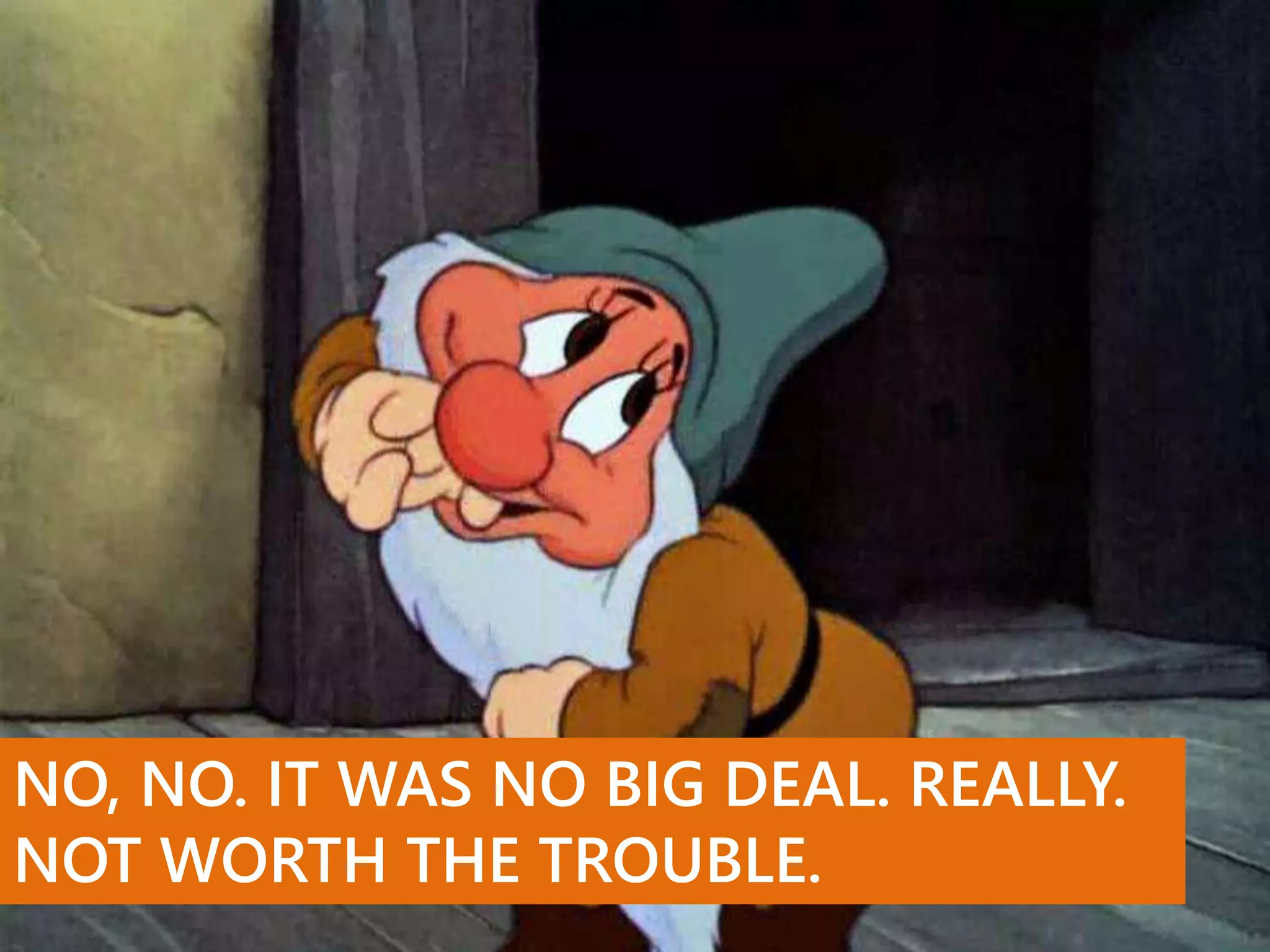 NO, NO. IT WAS NO BIG DEAL. REALLY.
NOT WORTH THE TROUBLE.
 