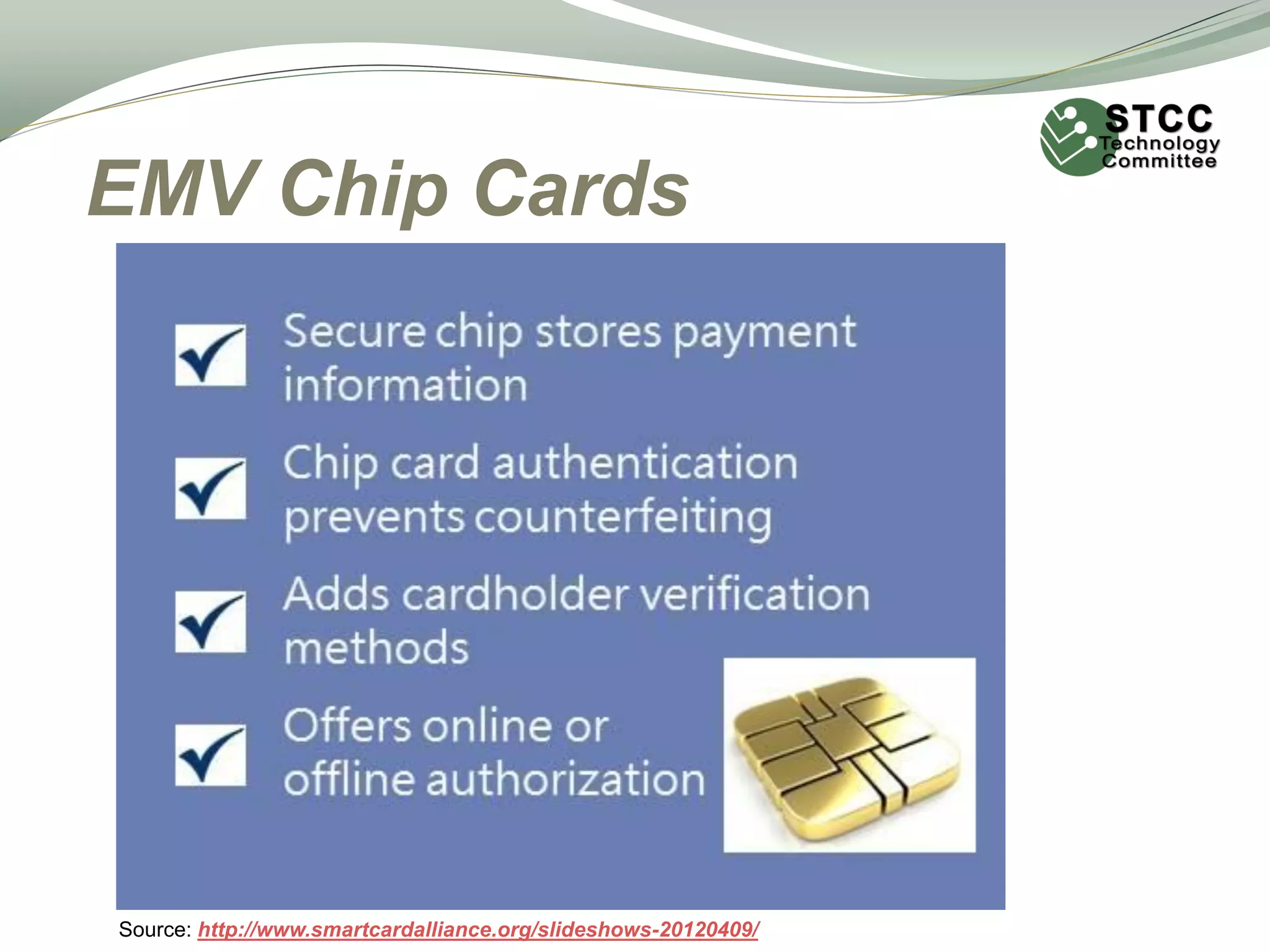 EMV Chip Cards
Source: http://www.smartcardalliance.org/slideshows-20120409/
 