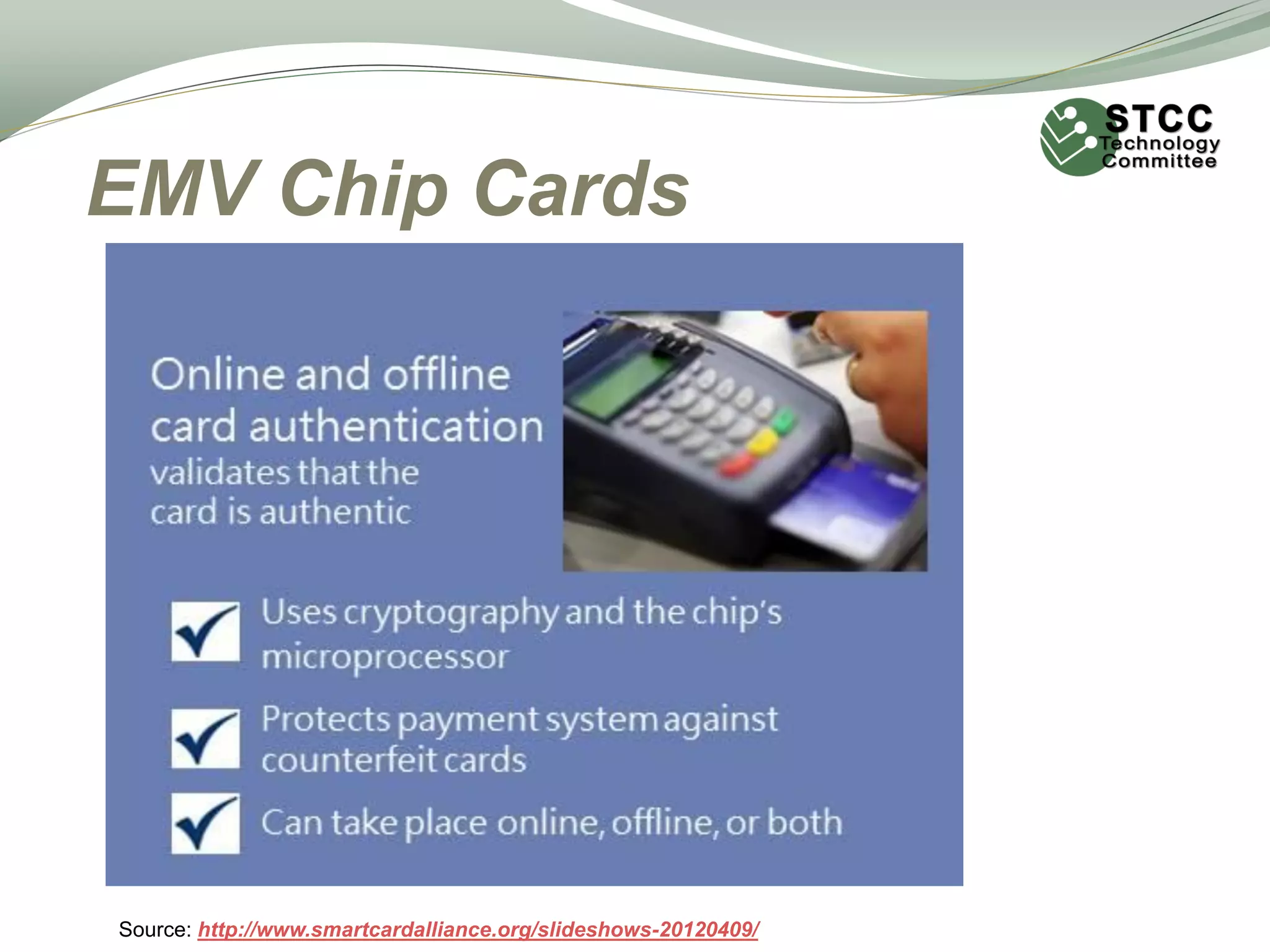 EMV Chip Cards
Source: http://www.smartcardalliance.org/slideshows-20120409/
 