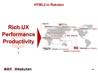 HTML5 in Rakuten

・・・

Rich UX
Performance
Productivity

146

 