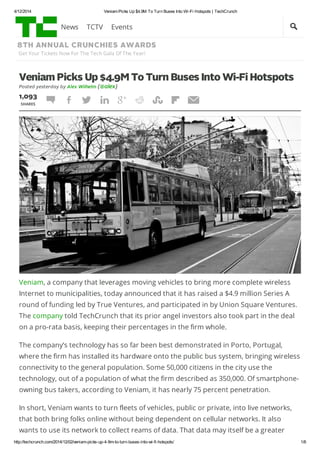 Veniam Picks Up $4.9M To Turn Buses Into Wi-Fi Hotspots