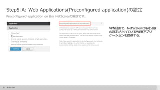 35 © 2015 Citrix.
Step5-A: Web Applications(Preconfigured application)の設定
Preconfigured application on this NetScalerの解説です。
VPN経由で、NetScalerに負荷分散
の設定がされているWEBアプリ
ケーションを提供する。
 
