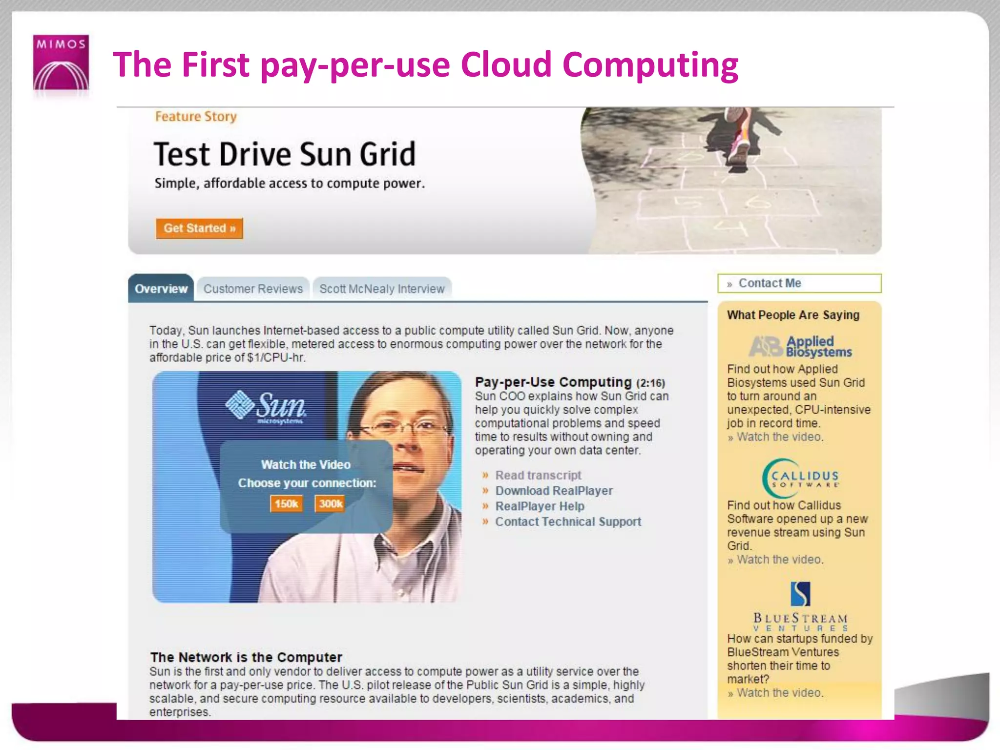 The First pay-per-use Cloud Computing
 