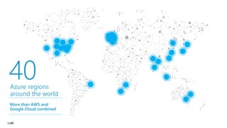 40Azure regions
around the world
More than AWS and
Google Cloud combined
 
