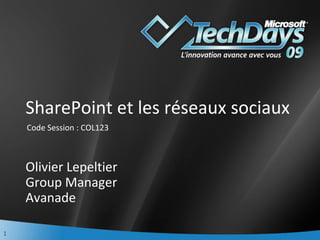 SharePoint et les réseaux sociaux Olivier Lepeltier Group Manager Avanade ,[object Object]