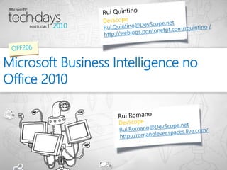 Microsoft Business Intelligence no
Office 2010
 